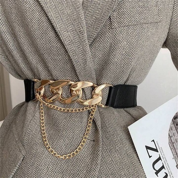 BLACK & GOLD FASHION CHAIN BELT - Picture 2 of 8